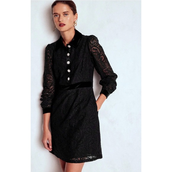 Boden Dresses & Skirts - Boden Black Velvet Collar Button Lace Dress - 12